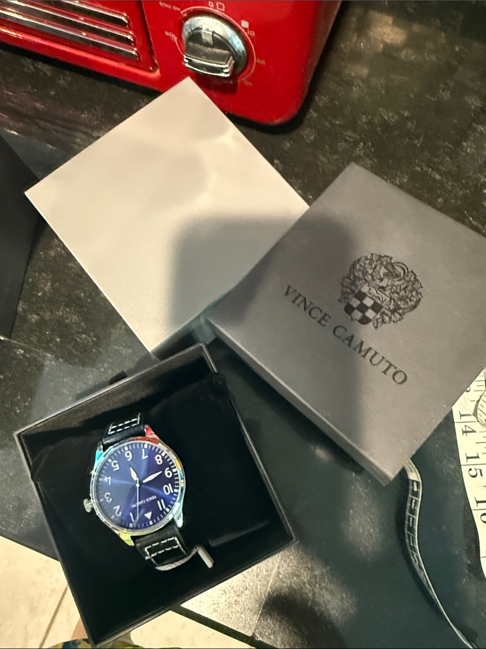 Vince Camuto Men's ALDO watch Navy Blue Dial Watch with Black Leather Strap BNWT